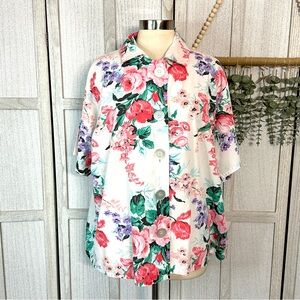 Womens Vintage Sakura Sport Bright Color Floral Shirt 80’s 90’s Beachy Plus 1X